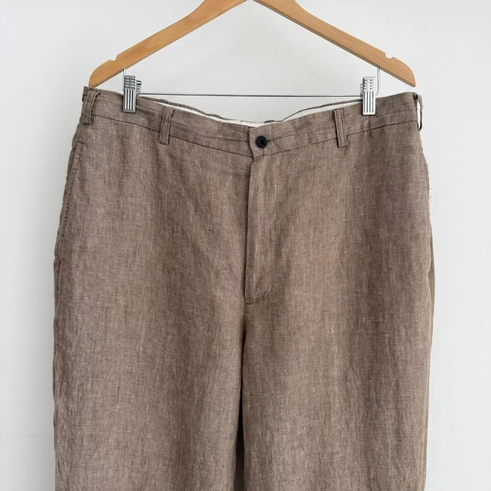 Orvis 100% Linen Pants Mens 36x29 Beige Khaki Trousers Minimalist Resort Wedding